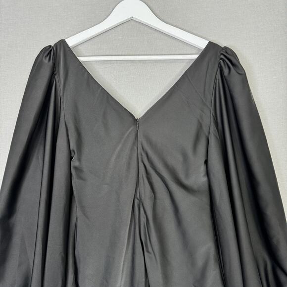 Jagger & Stone The Liv Mini Dress Womens 6 Black Satin Babydoll Balloon Sleeves - Picture 7 of 15